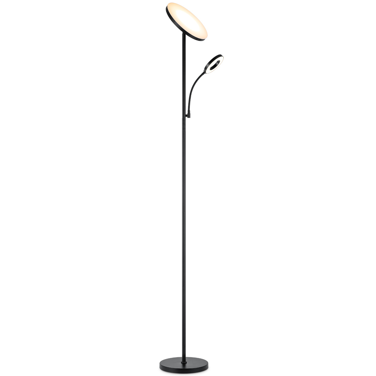 Home Sweet Home - Moderne Vloerlamp - 25/25/175 cm - Zwart - Metalen Staande Lamp - Met leeslamp - Geïntegreerde LED 7W 3636Lm - Dimbaar - Voor Kantoor en Slaapkamer